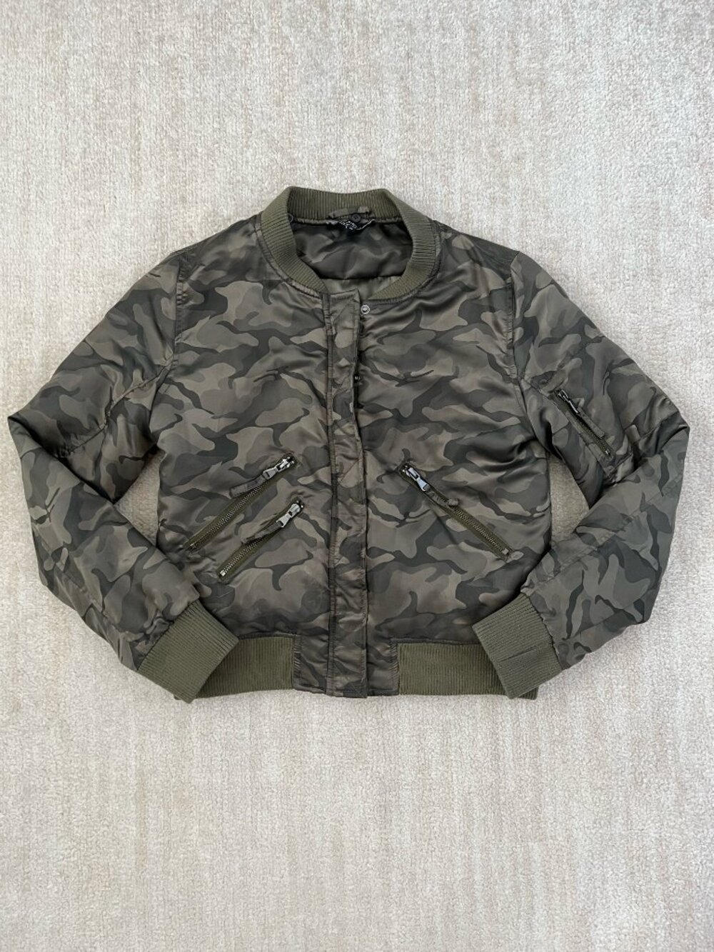 Revolve Generation Love Green Camo Bomber Jacket XS